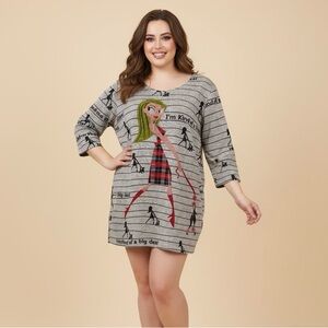 Gray Graphic Long Sleeve Top